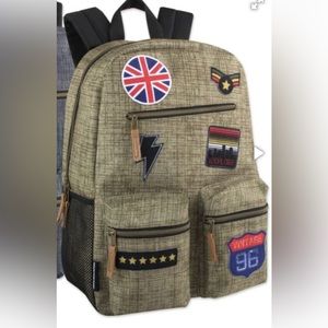 NWT 18 Inch Multi Pocket Backpack With Real Patches & Brass Zippers
